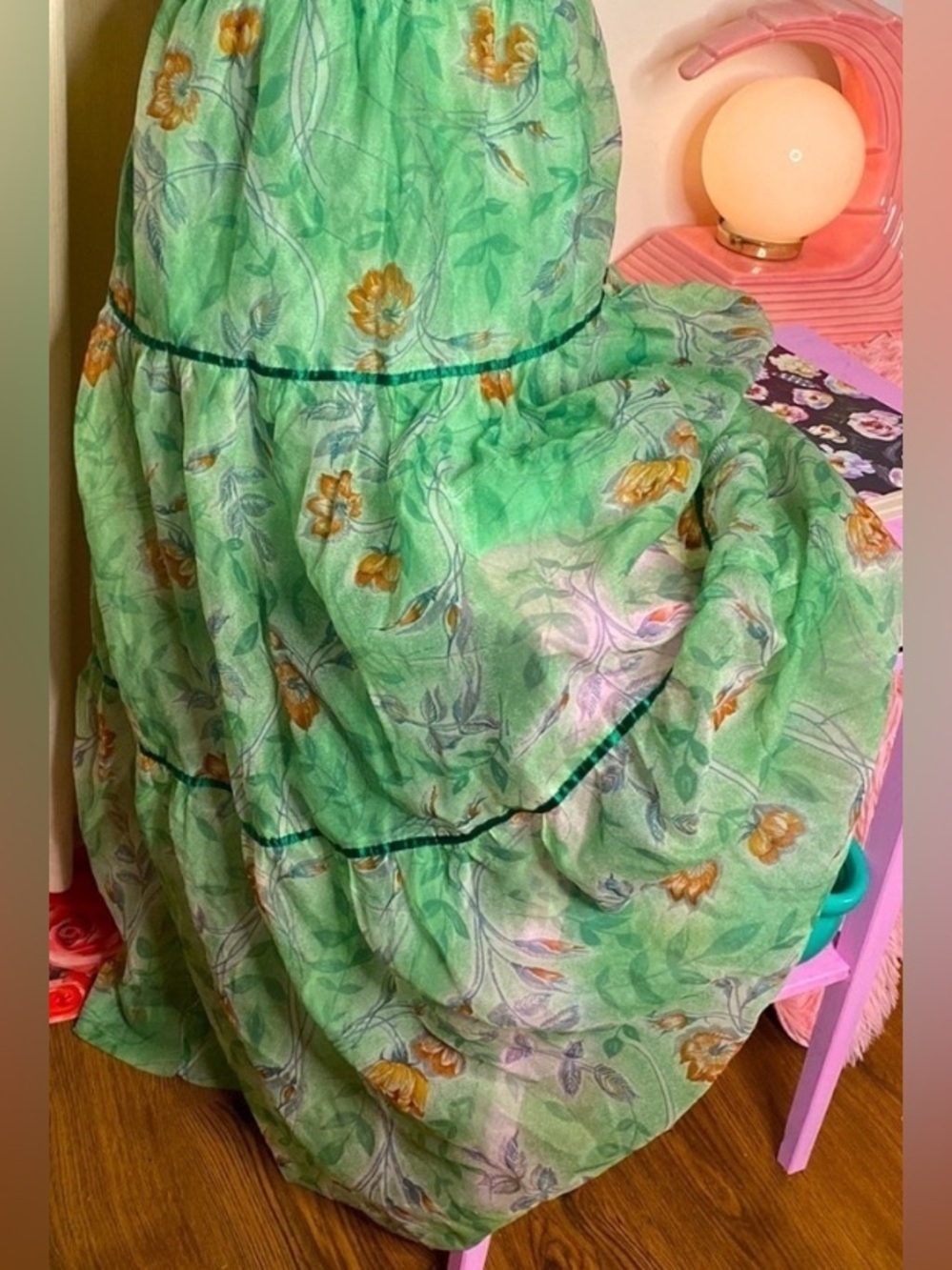 🌹 Miss Renfrew by Holt Renfrew 🌹 Vintage Off Shoulder Floral Chiffon Gown - Picture 4 of 16